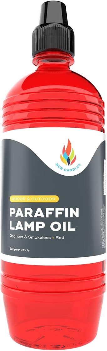 The Dreidel Company Liquid Paraffin Lamp Oil - Half-Liter 500mL - Smokeless, Odorless, Ultra Clean Burning Fuel for Indoor and Outdoor Use Red