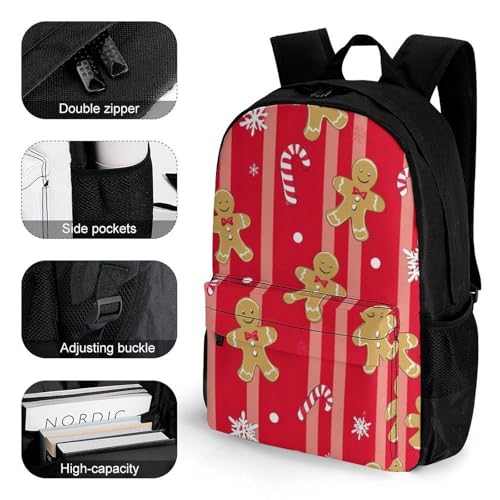 Supdreamc Rucksack Anti-Theft Multipurpose Big Capacity Carry On Bag - Christmas Red Gingerbread Cookies Candy Canes Traveling & Camping Backpack With Side Pockets3