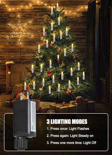 Image of Minetom Christmas Tree Candle String Lights Plug in, 50 LED Flameless Candle Lights with Clips, 48Feet Candle Twinkle Lights for Xmas Tree Festive Holiday Seasonal Celebration Decoration, Warm White
