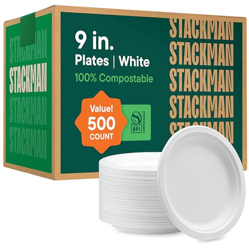100% Compostable Paper Plates 9 Inch Sugarcane