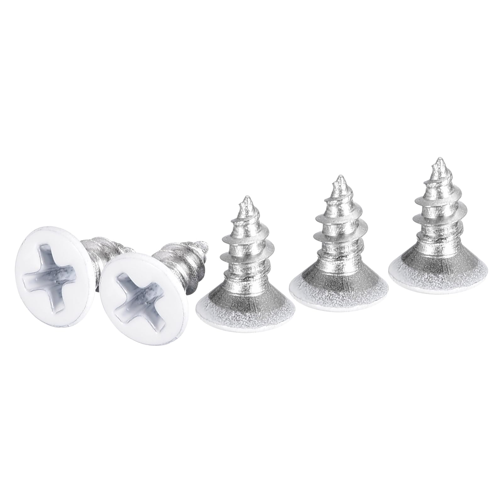 DTGN 100Pcs ST4x10mm Flat Head Wood Screws, 304 Stainless Steel White Phillips Self Tapping Screws