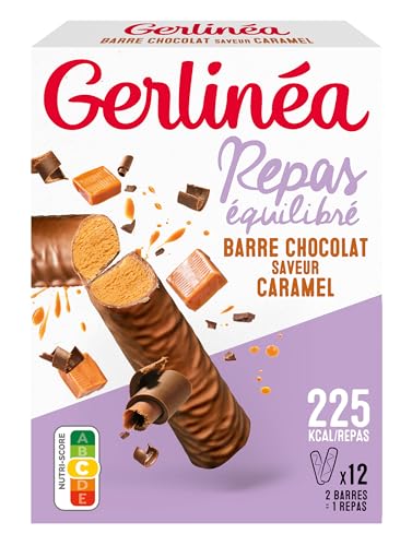 GERLINÉA – Barres Repas Chocolat Caramel – Substitut de Repas Minceur Protéiné – Moins de 230 Kcal – Fabriqué en France – 12 Barres = 6 Repas, 372 g