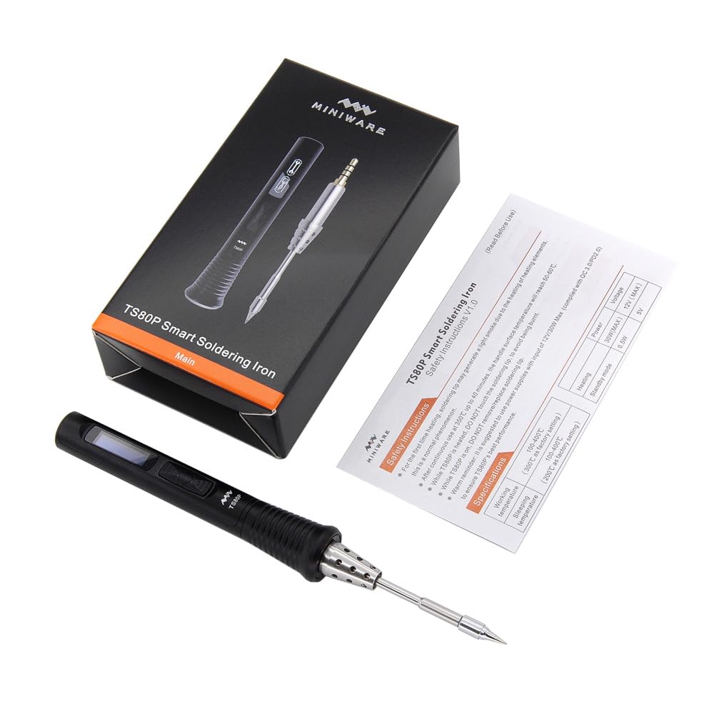 TOOLSAVING MINIWARE TS80P Soldering Iron Kit Programmable Smart Portable Pocket-Size 9V/12V Type C USB Original Digital OLED with B02 Tips