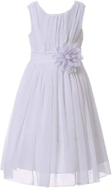 Bow Dream Flower Girls Dresses Junior Bridesmaids Little Girls Elegant Ruffle Chiffon Tea Length