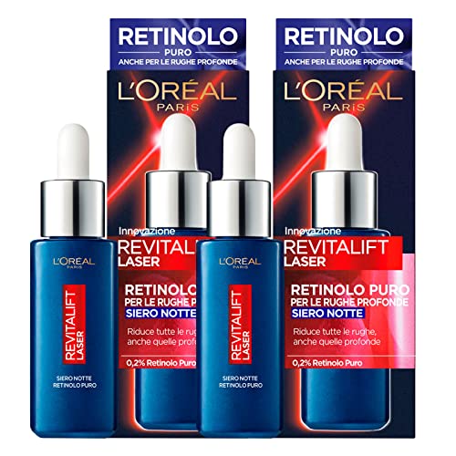 L'Oréal Paris Revitalift - Sérum facial de noche con retinol puro, reduce las arrugas profundas, efecto antiedad, 2 frascos de 30 ml cada uno
