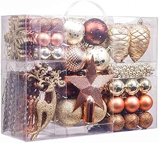 Valery Madelyn 100pcs 3-10cm Shatterproof Christmas Baubles,Woodland Copper and Gold Christmas Ball Ornaments for Christmas Tree Decorations