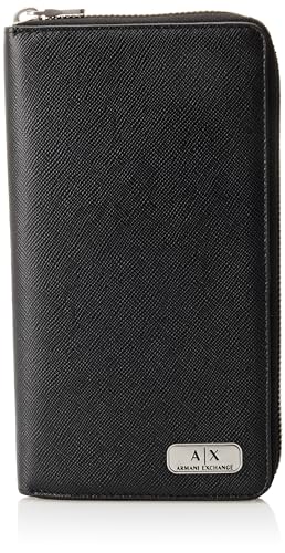Armani Exchange Saffiano Portefeuille Double Pliable pour Homme, Noir, Noir, Einheitsgröße