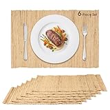 Handmade Ramie Placemats Set of 6, 12"x18" Eco-Friendly Natural Woven Table Mats for Dining Table, Heat-Resistant & Washable Natural Fiber Placemats for Kitchen, Farmhouse, Boho & Home Decor