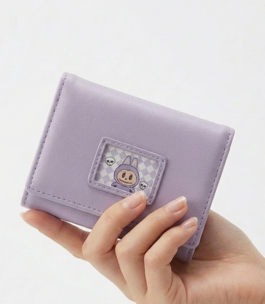 Cute Mini PU Leather Lavender Wallet for Women Girls | Compact Trifold Card Holder Purse with Coin Pocket & Photo ID Slot-image-7