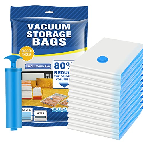Sac sous Vide Vetement Aspirateur Lot de 12, 60x40cm Sac de Rangement sous Vide Aspirateur, Sac Compression Rangement Voyage, Literie Oreillers Couette Penderie Manteau +1 Pompe