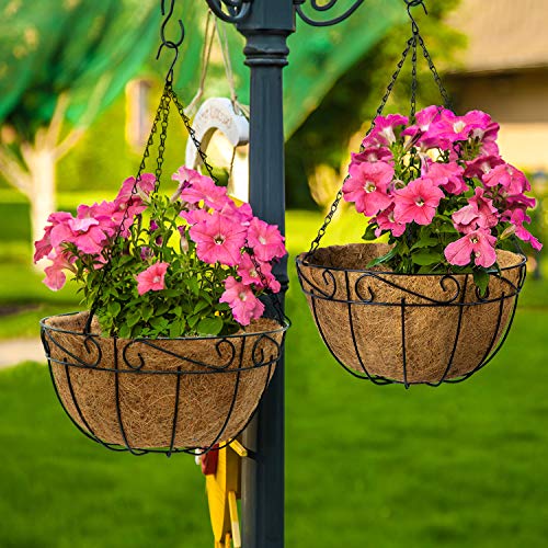 Amagabeli 4 Pack 12 Inch Hanging Baskets For Plants Flowers Planter Metal Outdoor Indoor Round Wire With Coco Coir Liner Plant Pots Hanger Garden Artificial Christmas Decoration Black Basket121 #TOP5
