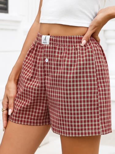 Image of ANRABESS Boxer Shorts for Women Gingham Pajama 2026 Summer Casual Lounge Sleep Plaid Shorts Y2K Beach Bottoms