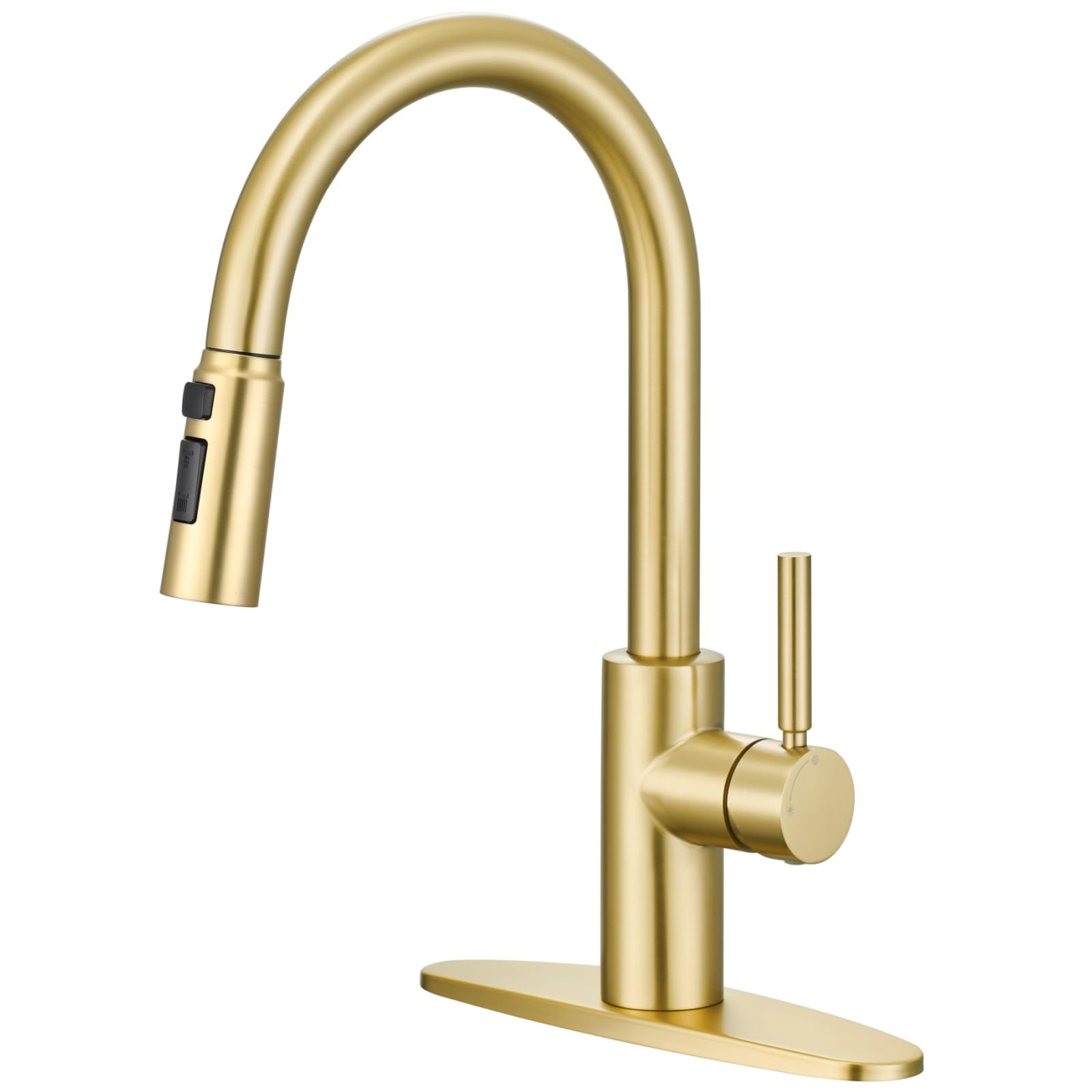 Brushed Gold Kitchen Faucet with Pull Down Sprayer, OUEN Brass Structure Single Handle Modern Three Modes 304 Stainless Steel Kitchen Sink Faucet RV 1 or 3 Hole, Champagne Gold Kitchen Faucets