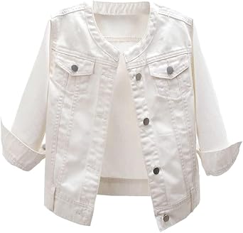Stretchy Denim Jacket for Women Collarless 2026 Cardigan 3/4 Sleeve Crew Neck Crop Jean Jackets
