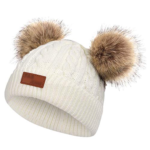 CHEPL Gorro de Invierno para Bebé Niños Sombrero Caliente de Punto con Dos Pompones Lindo Gorro de Punto Unisex Niños para Invierno Bebé Niños Niñas