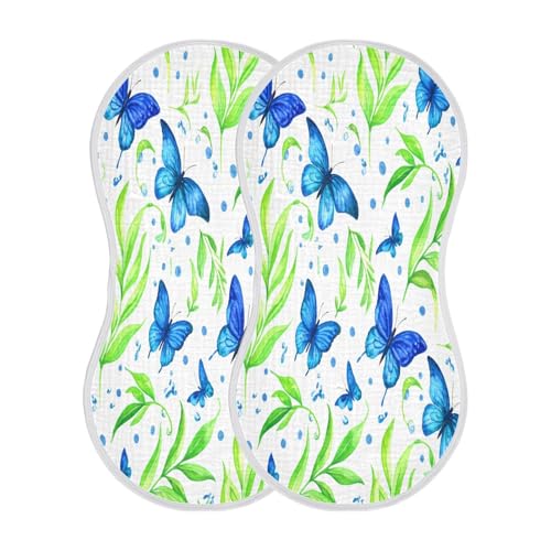 Kigai Blue Butterflies Burp Cloths for Baby 4-Layer Cotton Muslin Burping Cloths 22x11 inch Super Soft & Absorbent Spit Up Burp Rags for Newborn Boys Girls 2 Pack