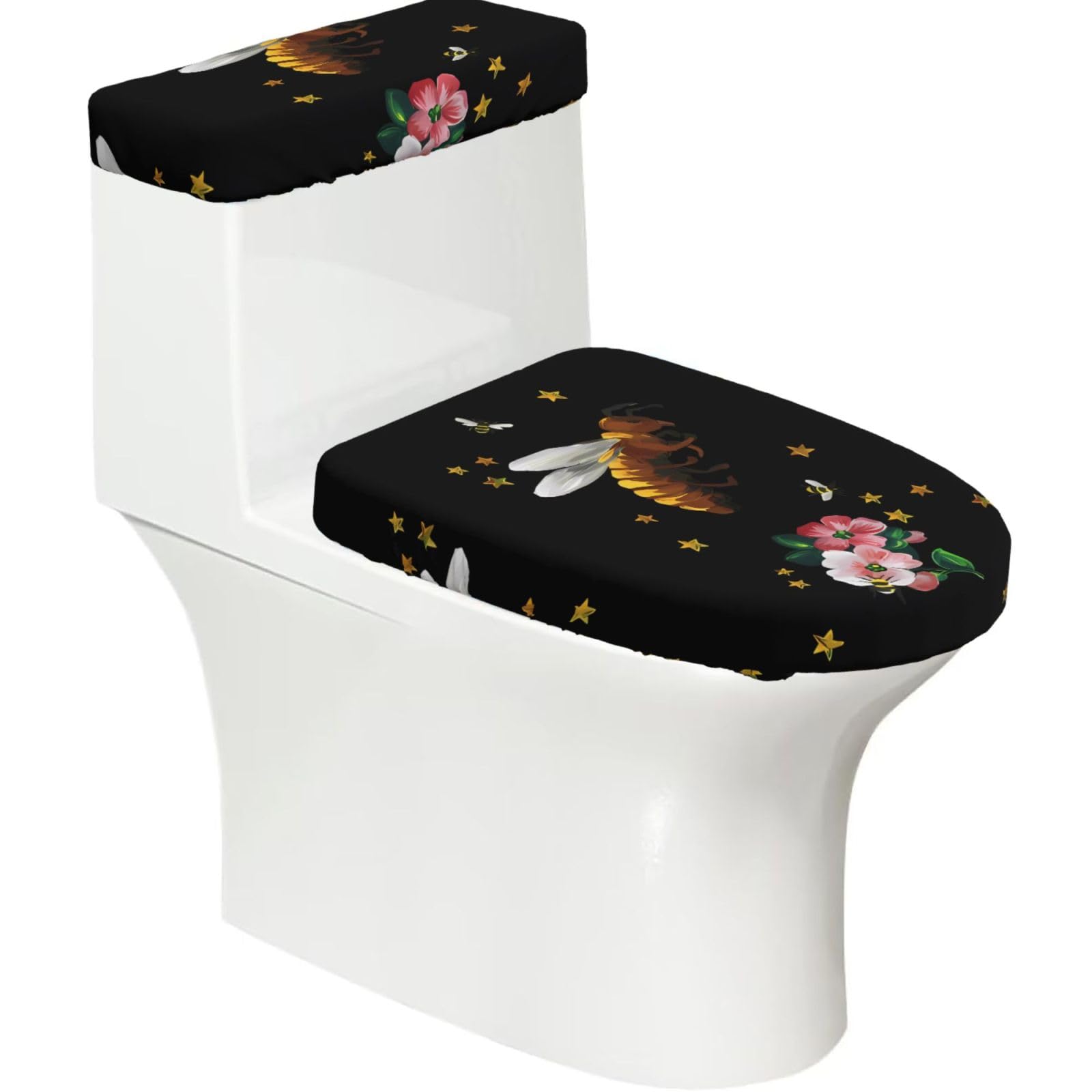 Mrowyc Black Stars And Bees Printed Toilet Seat Set - Set Of 2 - Universal Toilet Seat Cover - Housewarming Birthday Christmas Gift