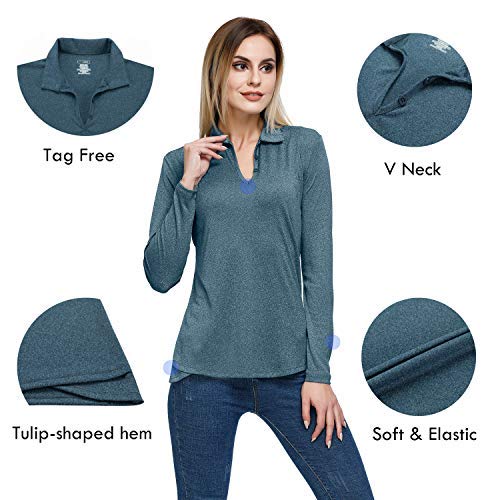 Womens Long Sleeve Athletic Shirt,Cool Dry Fit Golf Polo T Shirt for Running,Golf,Fishing and Hiking Navy Blue-S