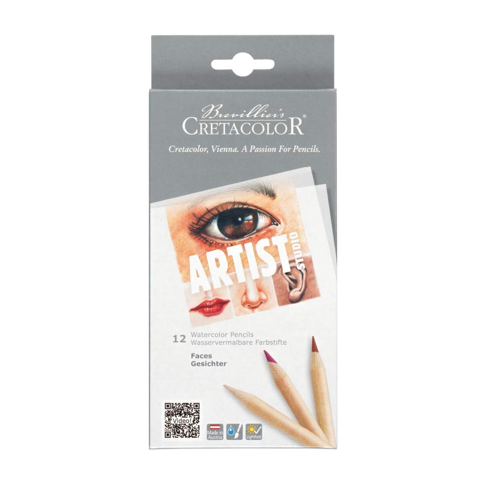 Cretacolor Studio Faces 12 Watercolour Pencils, Highly Pigmented Colouring Pencils, Bright and Rich Colours, Suitable for Artists and Hobbyists