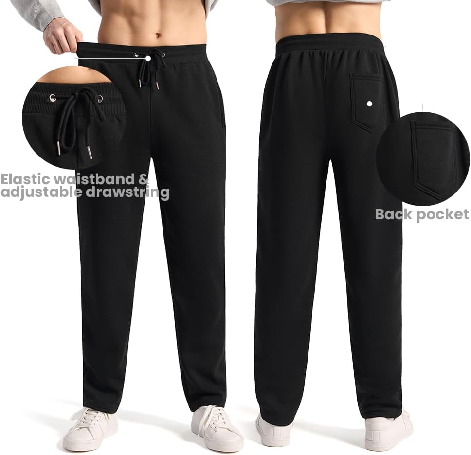 Men’s 3 Pack Fleece Sweatpants with Pockets, Active Athletic Pants Workout Jogger Open Bottom - Image 4
