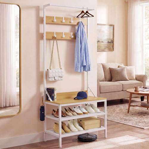 YITAHOME Porte-manteau industriel avec rangement de chaussures, 2 étagères, porte-manteau industriel avec 9 crochets, pour couloir, salon, chambre à...