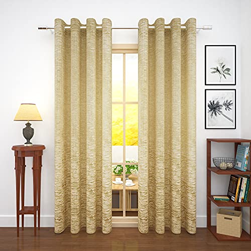 Image of Story@Home Bloom Collection Jacquard Weaving Solid Pattern Ring top Eyelet 1 Piece Door Curtain - 7 Feet, Rough Beige