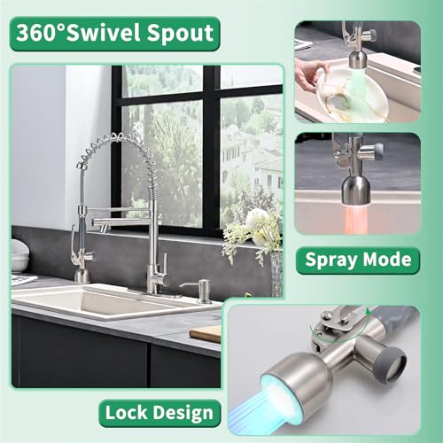Image of Fapully Commercial Kitchen Faucets with Pull Down Sprayer Brushed Nickel