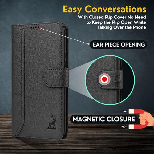 Image of AIBEX Compatible for Vivo Y21 5G / Vivo Y11 5G Flip Cover Leather Finish | Inside TPU with Card Pockets | Wallet Stand | Complete Protection Flip Case Black