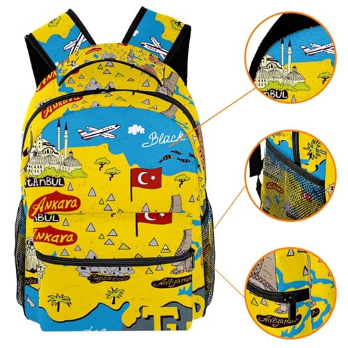 Sac à dos d'école mixte grand format multicolore style carte - 3