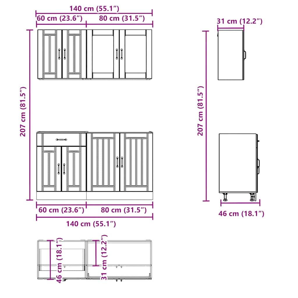 4-TLG. Küchenzeile Lucca Schwarz, modernes Küchenschrank-Set aus Holzwerkstoff & Glas, modulares Küchenmöbel-Set mit Unterschränken & Hängeschränken für viel Stauraum, 140 cm