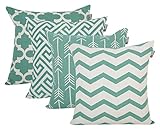 ACCENTHOME Square Printed Cotton Cushion Cover,Throw Pillow Case, Slipover Pillowslip for Home Sofa Couch Chair Back Seat,4pc Pack 18x18 in Teal Color
