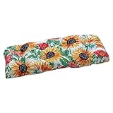 Pillow Perfect Bright Floral Indoor/Outdoor Sofa Setee Swing Cushion, Tufted, Weather, and Fade Resistant, 19' x 44', Yellow/Green Sunflowers, 1 Count
