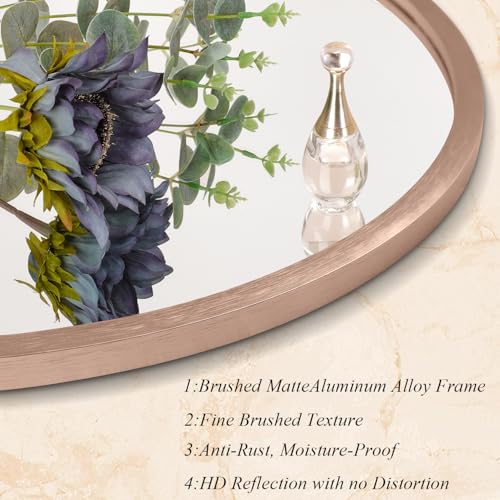 Image of Round Bathroom Mirror Circle Aluminum Alloy Wall Mirrors with Simple Metal Tempered Glass Frame Modern Round Hanging Mirror for Bathroom Hallway Room Living Purple Frame