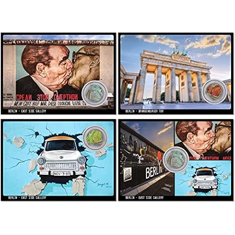 Postcards Set of 4 with Original Berlin Wall Stone | Handmade Directly from Berlin Manufactory | Souvenir & Gift Cover