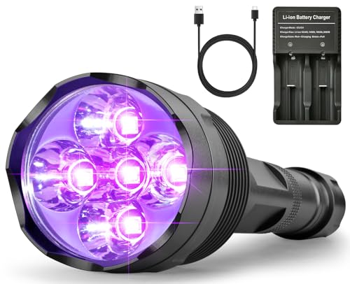 SAOPRKLER New UV5 385-395nm UV Flashlight Rechargeable High Intensity 5 LED Black Light Flashlight for Pet Urine Detection, Scorpion Spotting, AC System Inspection and Rock Fluorescence