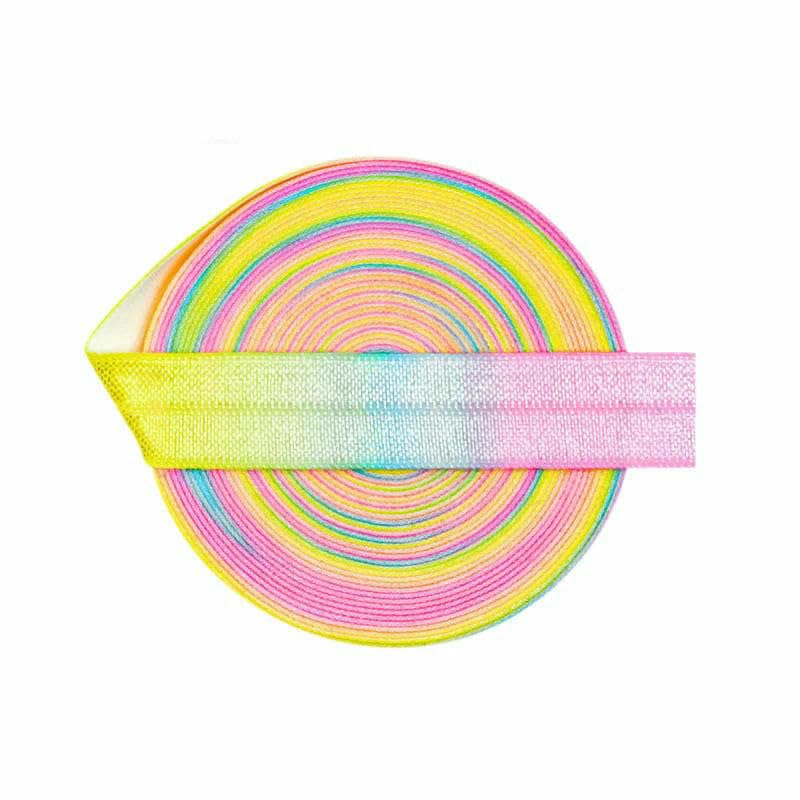 2 5 10 Yard 5/8" 15mm Elásticos plegables con estampado de arcoíris pastel Bandas de satén spandex Ligas para el cabello Diadema Adorno de costura-B-10-15mm-100 Yardas