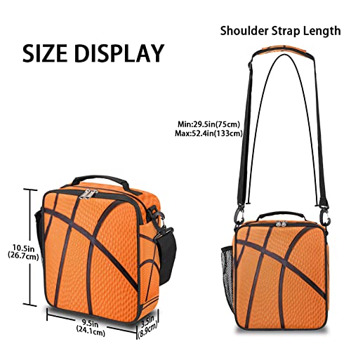 Basketball Kids Lunch Box Basketball Texture Insulated Lunch Bag Tote For Girls Boys Sport Cooler Freezable Meal Prep Bag With Shoulder Strap Waterproof Lunch Container For School Office Picnic #TOP2
