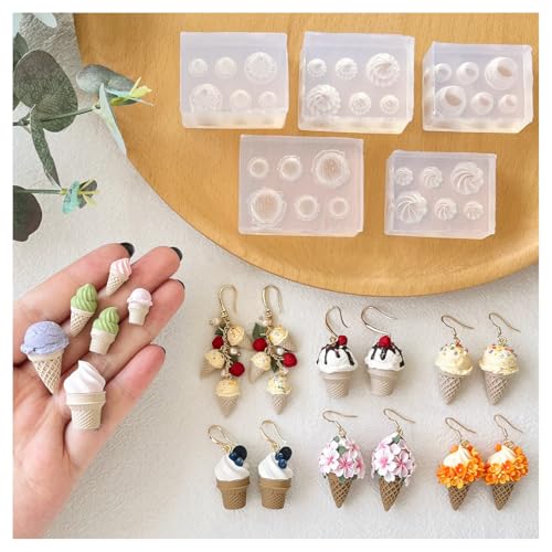Keoker Ice Cream Polymer Clay Molds 5 Shapes 3 Sizes Summer Silicone Polymer Clay Earring Molds Polymer Clay Ice Cream Cone Mold