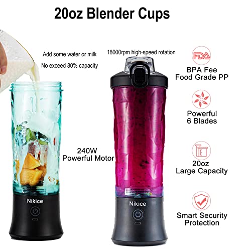 Portable Blender, Personal Blender for Shakes and Smoothies, 20 Oz BPA Free Cup, Waterproof Blender with USB Rechargeable can crushes ice (Black) - Image 4