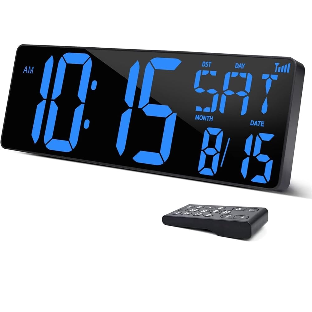 Große Digitale Wanduhr mit 16,5 LED-Display, WiFi-Synchronisation, Temperatur-/Datum-/Wochentagsanzeige, für Home EU-Stromversorgung EU-Stecker