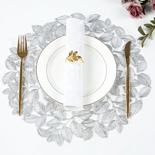 Image of Dakshya Industries Set of 2 PVC Waterproof Round Table Placemats 38x38 cm - Heat Resistant, Non-Slip Dining Table Mats (Silver)