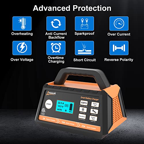 Ampeak 2/10/25A Smart Battery Charger/Maintainer 12V Fully Automatic With Engine Start #TOP4