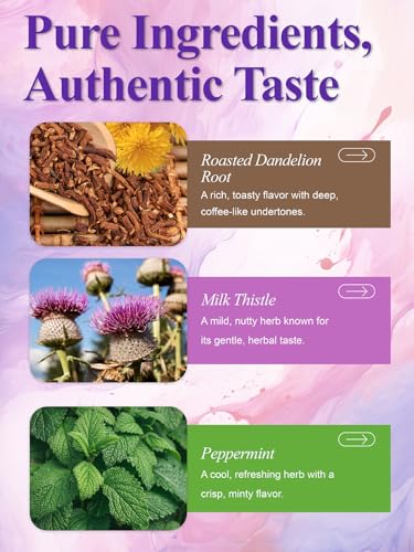 Image of LOOMICA Roasted Dandelion Root with Milk Thistle & Peppermint, Caffeine Free, with Toasted Nutty Flavor, Wellness Support Herbal Blend, Coffee Alternative, Bold & Smooth, 20 Count