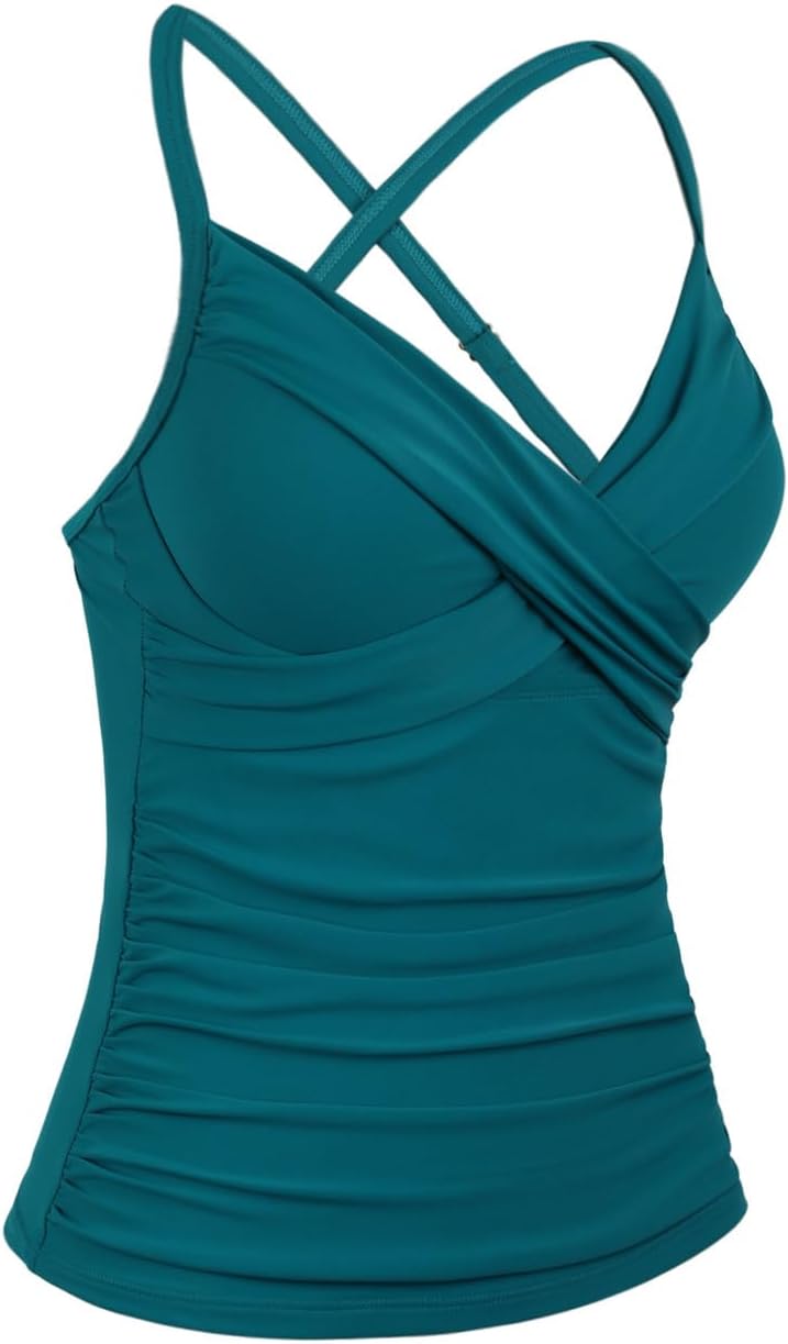 Hilor Women's Underwire Tankini Top Swimwear Twist V Neck Swimsuits for Big Busted Tummy Control Bathing Suits Top Only - Image 5