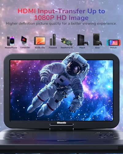 GOnavidio Reproductor de DVD Blu Ray portátil de 17.6 pulgadas con pantalla grande de 15.4 pulgadas, entrada y salida HDMI, pantalla de sincronización, batería recargable de 4000 mAh, video MP4 MKV - imagen 2