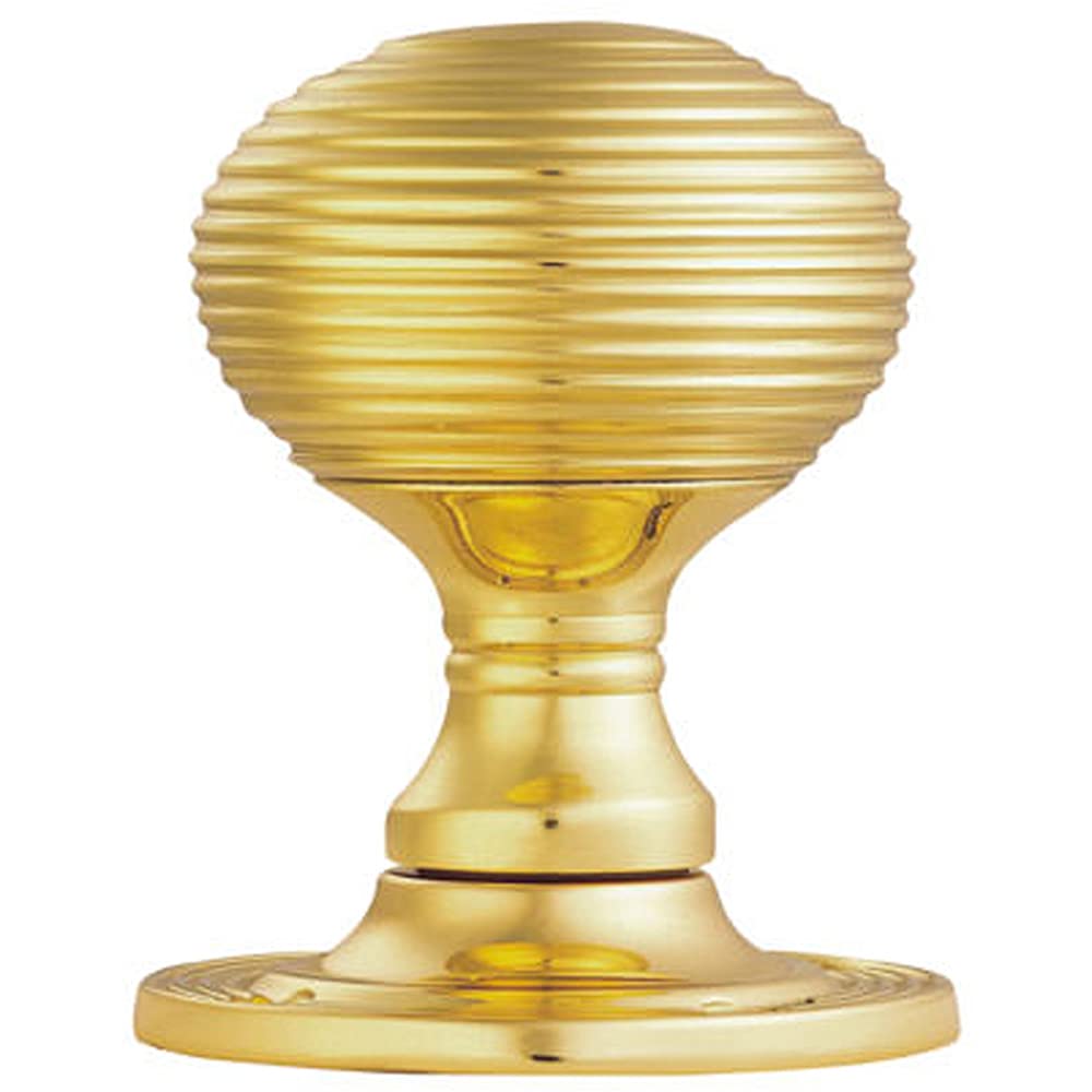 Pair - Round Textured Mortice Door Knob - 52mm Dia - Brass Beehive Handle | Traditional Interior Door Mortice Knob - Lock or Latch Mechanism Inset into Door - Sprung Turn Handle