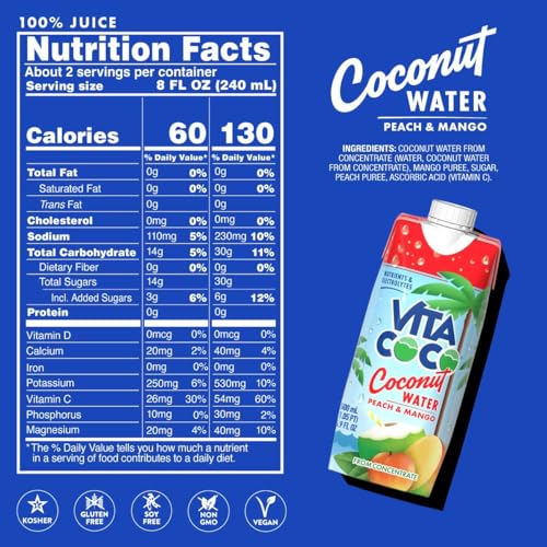 Vita Coco Coconut Water, Peach & Mango - Naturally Hydrating Electrolyte Drink - Smart Alternative to Coffee, Soda, and Sports Drinks - Gluten Free - 16.9 Fl Oz (Pack of 12) - Image 3