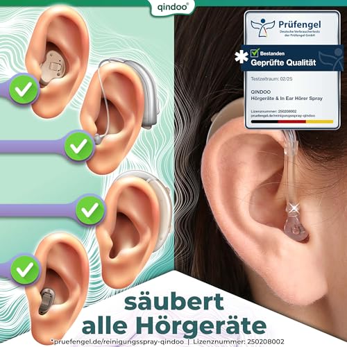 Qindoo Hörgerätereinigungsspray, reinigt Ohrenschmalz auch bei Kopfhörer, Headset oder In-Ear Ohrstöpsel, Hörgerätespray Reinigung 30ml (1 Flasche)