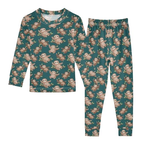 ALAZA Solth Leaf Dark Green Pajamas Long Sleeve Sleepwear 2-Piece Pajama Set