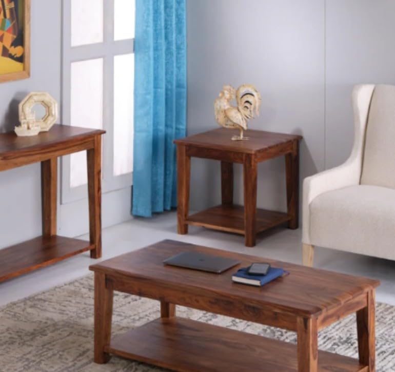 IThree Solid sheesham Wood Sitting Stool 15 Inches for Home | Wooden Square Stool Sheesham Wood Table for Bedroom Outdoor Office & Multipurpose use in Natural Finish 3